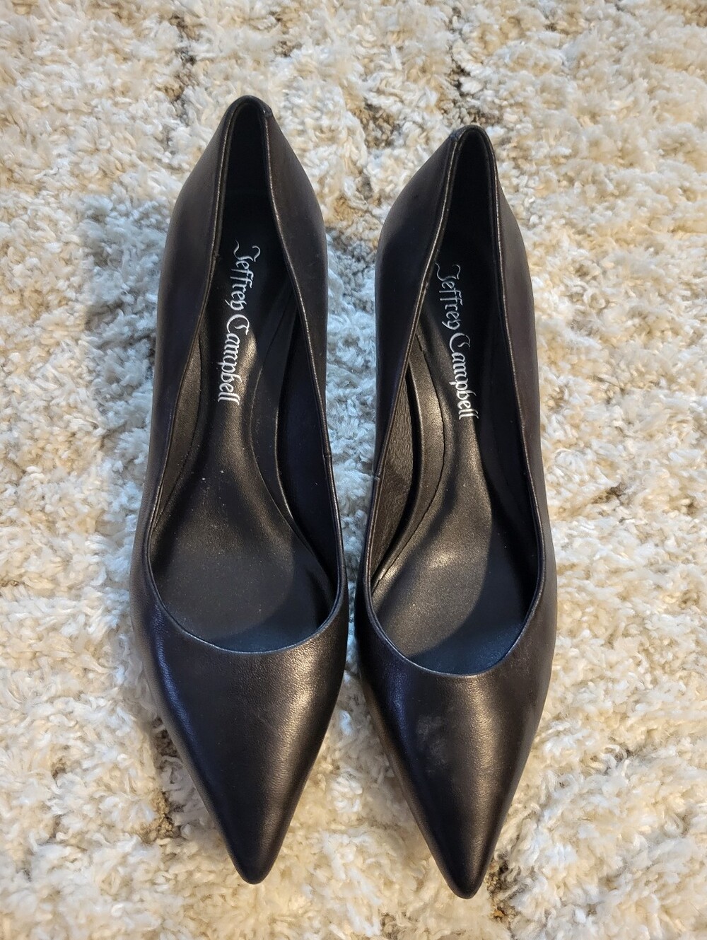 Jeffrey Campbell Black Pointed-Toe Leather Pumps